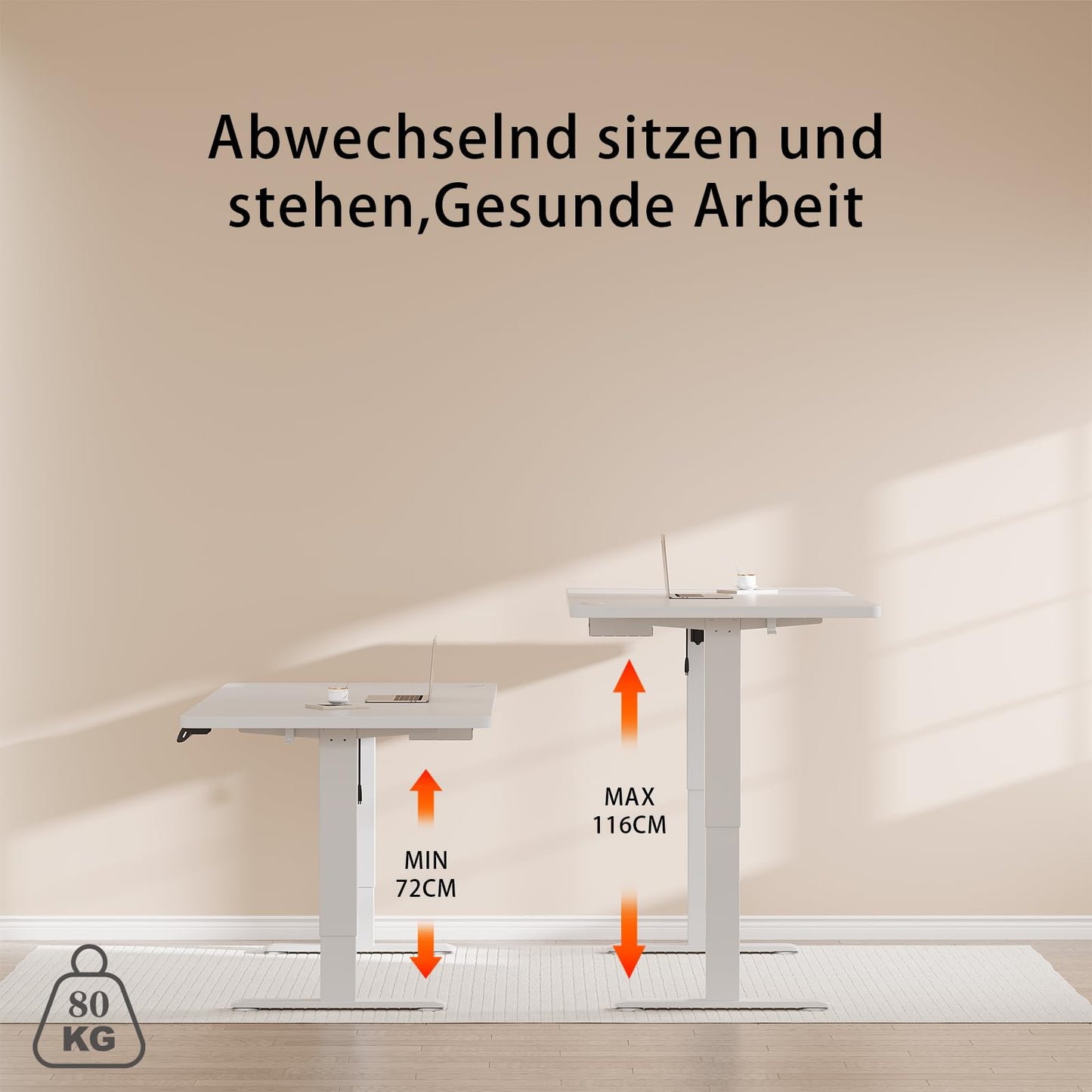 Flamaker Schreibtisch (160x80cm): Elektrisch Höhenverstellbar mit Memory Funktion in Weiß