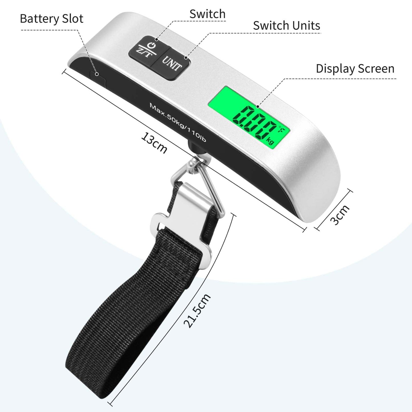 Digital suitcase - luggage - hanging scale with temperature sensor & tare function: up to 50kg