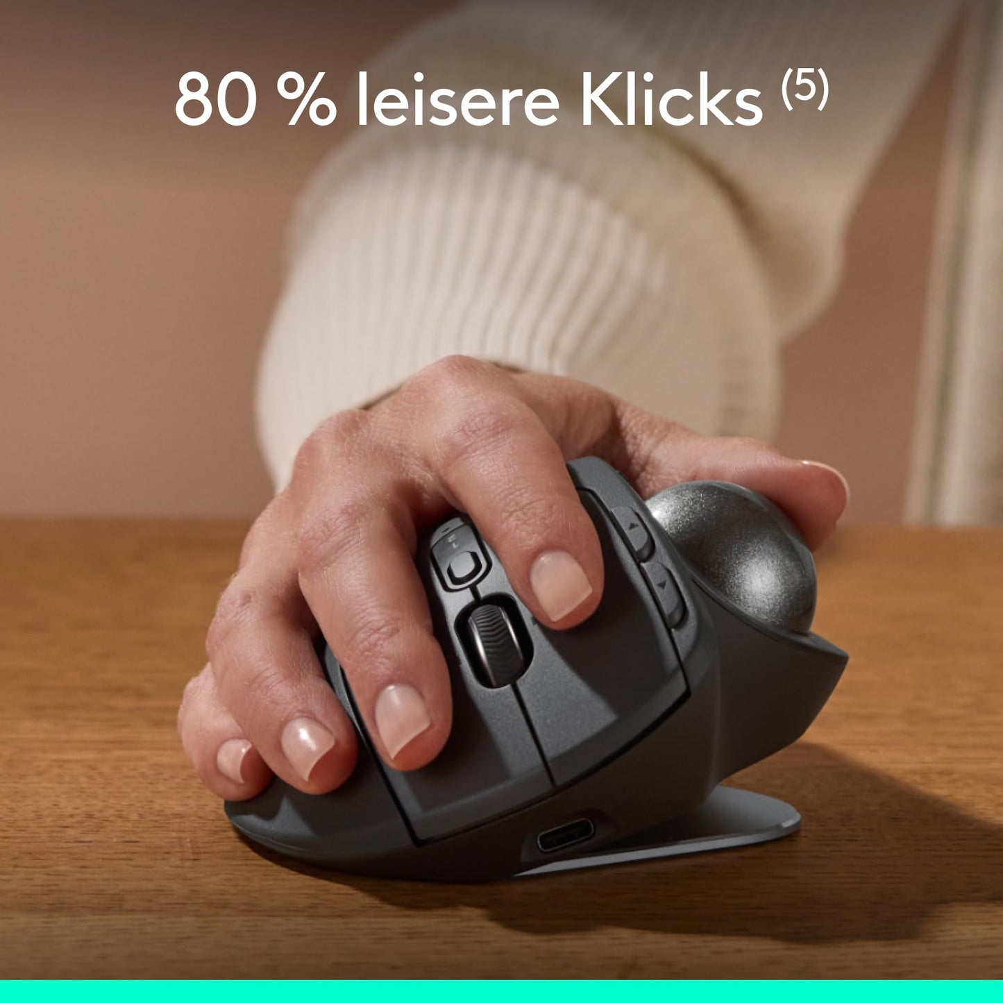 Logitech MX Ergo S Advanced kabellose Trackball-Maus, über USB-C wiederaufladbare kabellose ergonomische Maus mit Bluetooth und verschlüsseltem Dongle, 6 programmierbare Tasten, für PC/Mac - Graphit