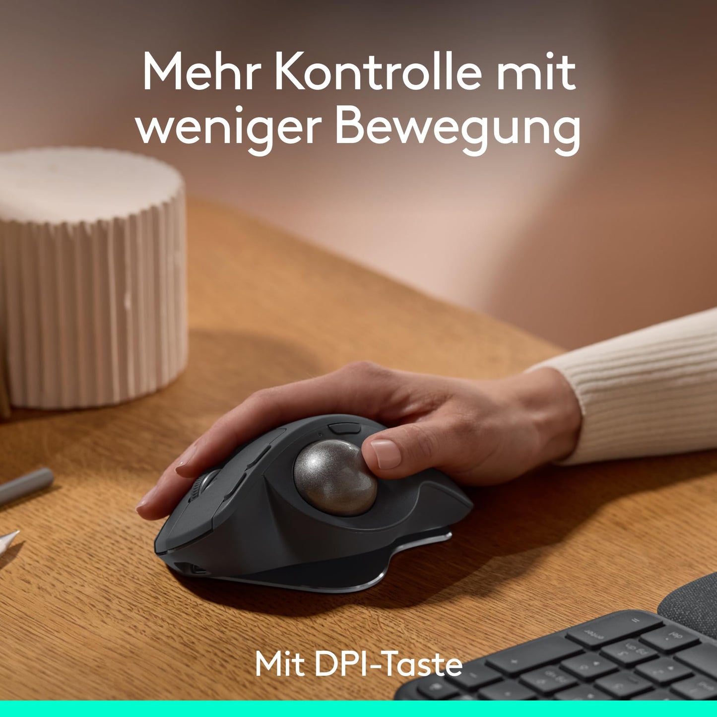 Logitech MX Ergo S Advanced kabellose Trackball-Maus, über USB-C wiederaufladbare kabellose ergonomische Maus mit Bluetooth und verschlüsseltem Dongle, 6 programmierbare Tasten, für PC/Mac - Graphit