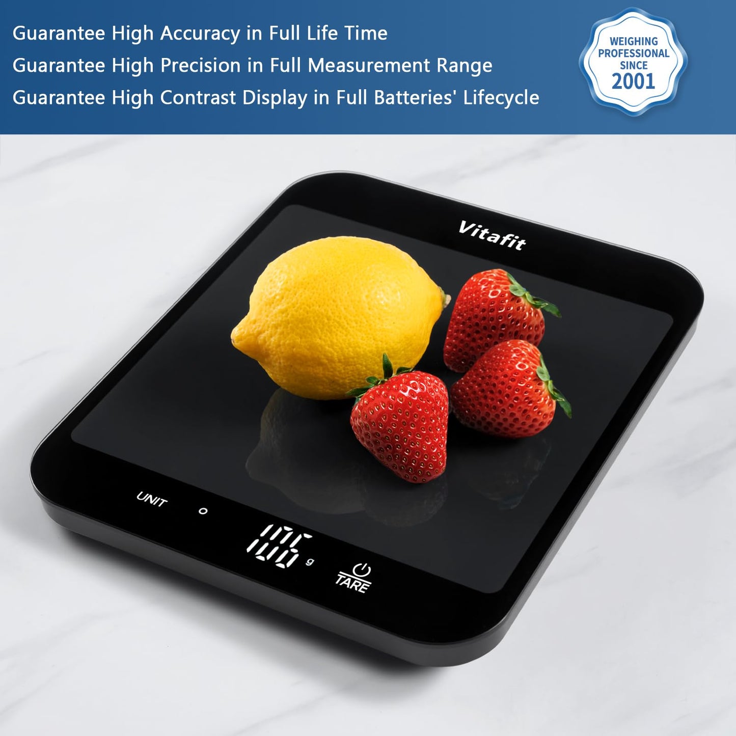 Vitafit (VT707) Multifunktionale Digitale Küchenwaage mit LED-Display aus gehärtetes Glas