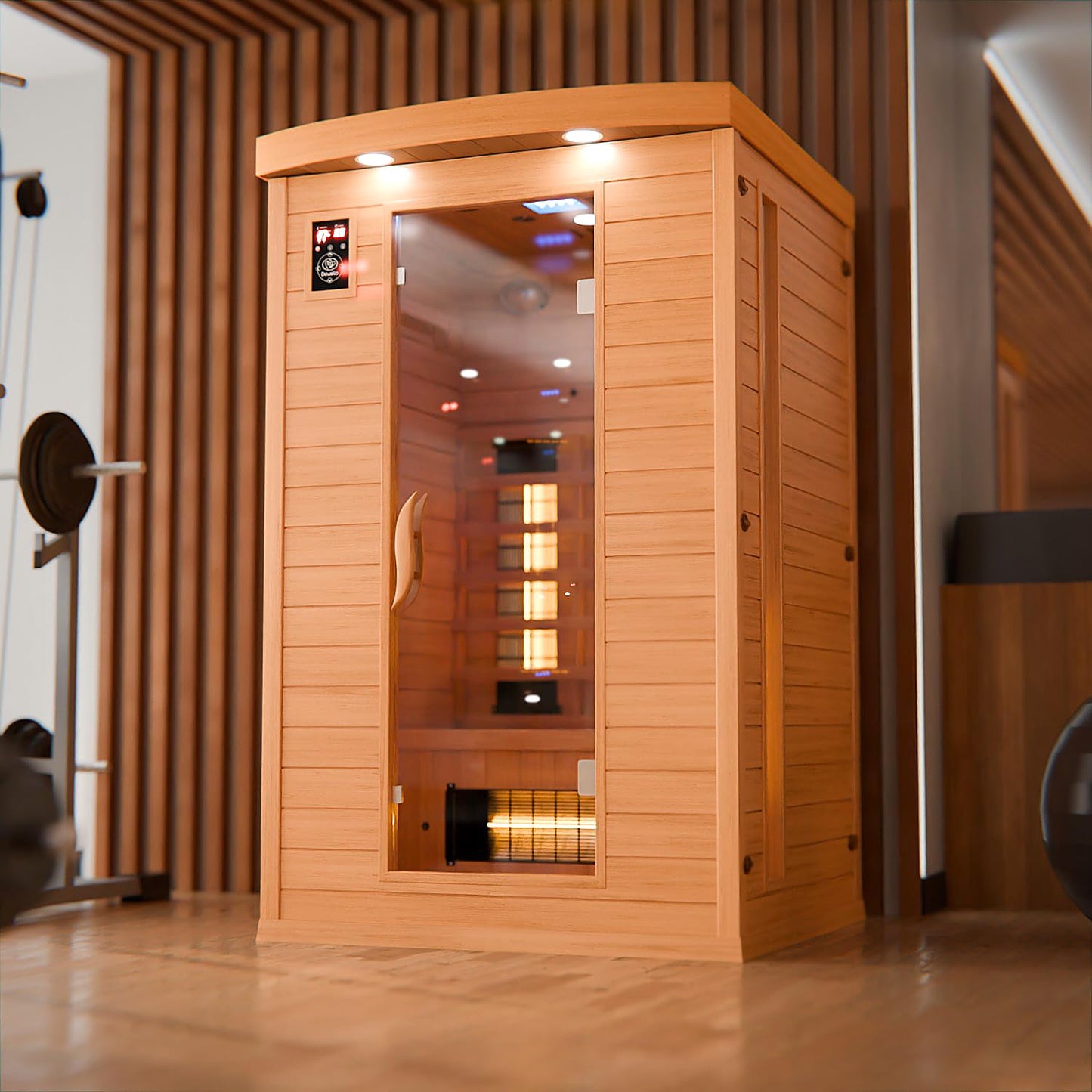 Dewello® Infrarotsauna 'Hyder' (115x105cm) für 1-2 Personen aus Hemlock-Holz, LED, Bluetooth