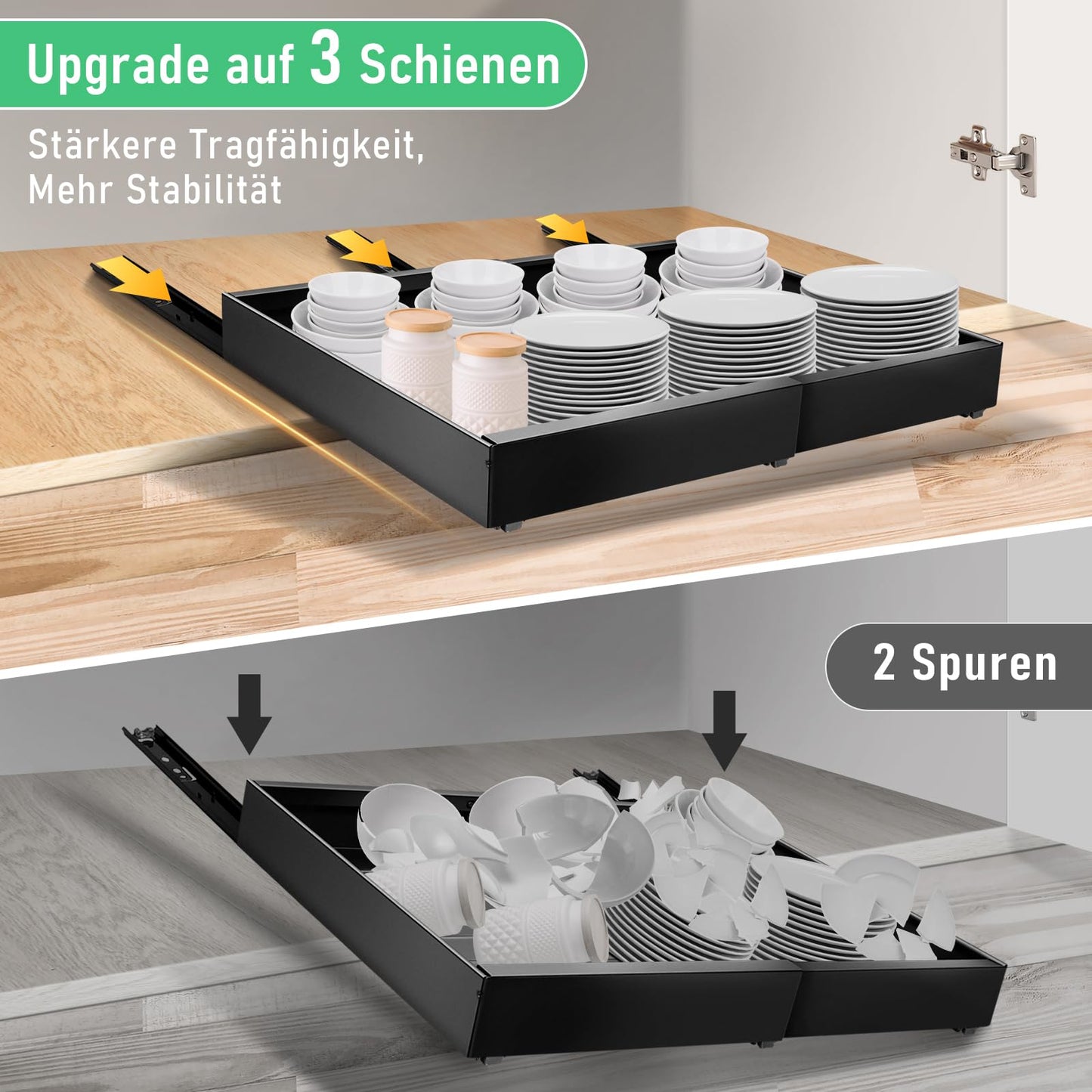ICARE Einstellbare Kohlenstoffstahl-Teleskopschublade (32-52cm): Ausziehbarer Küchenorganizer