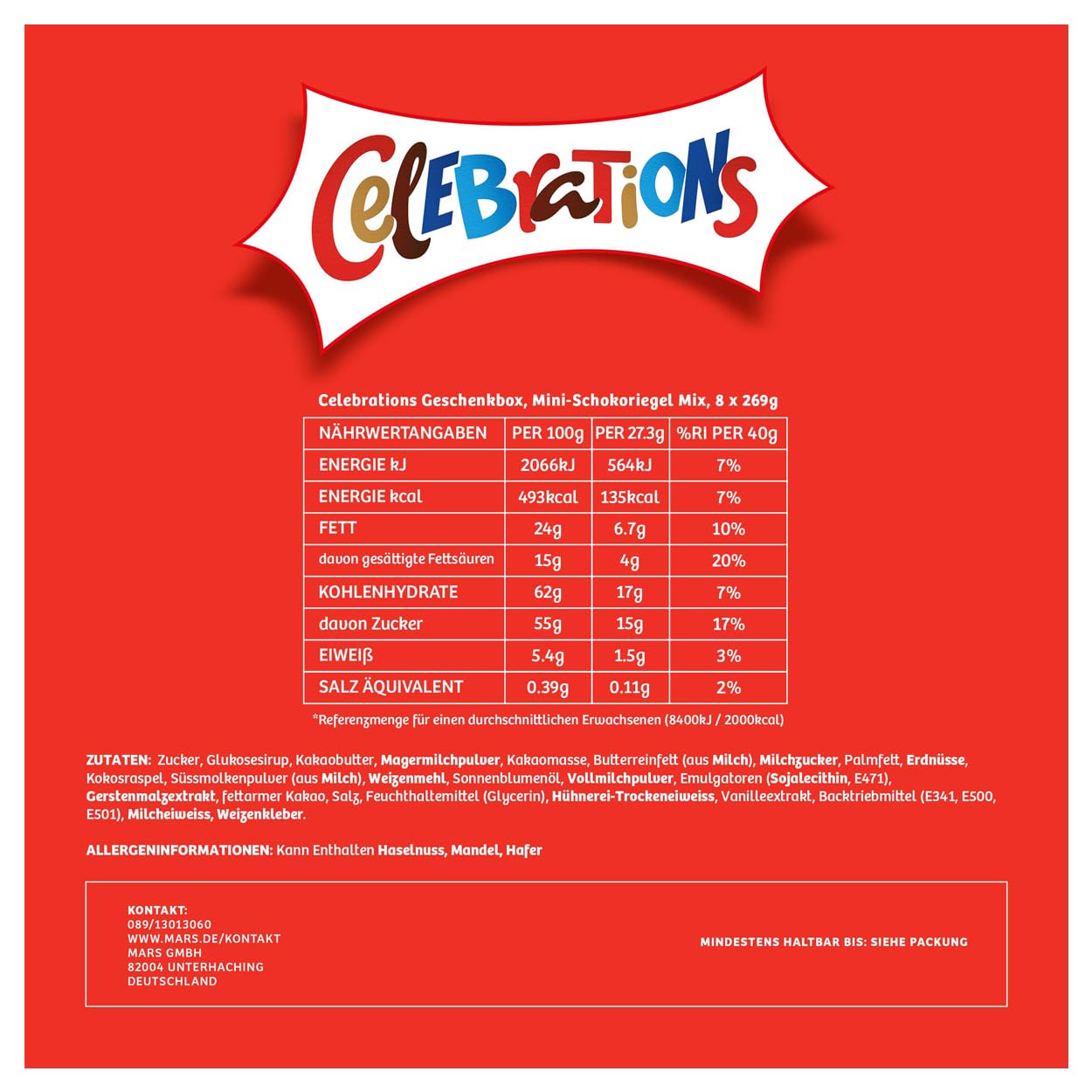 Celebrations Vollmilchschokoladen-Geschenkbox mit Mini-Schokoriegeln (8x 269g)
