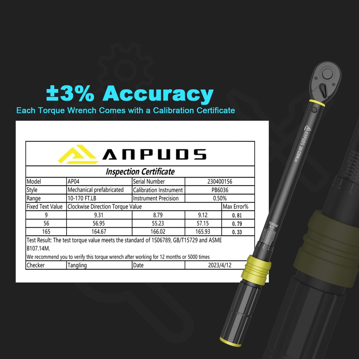 Torque wrench 1/2 inch, 20-220 Nm, ±3% error accuracy: 72 teeth tire wrench tool with storage box