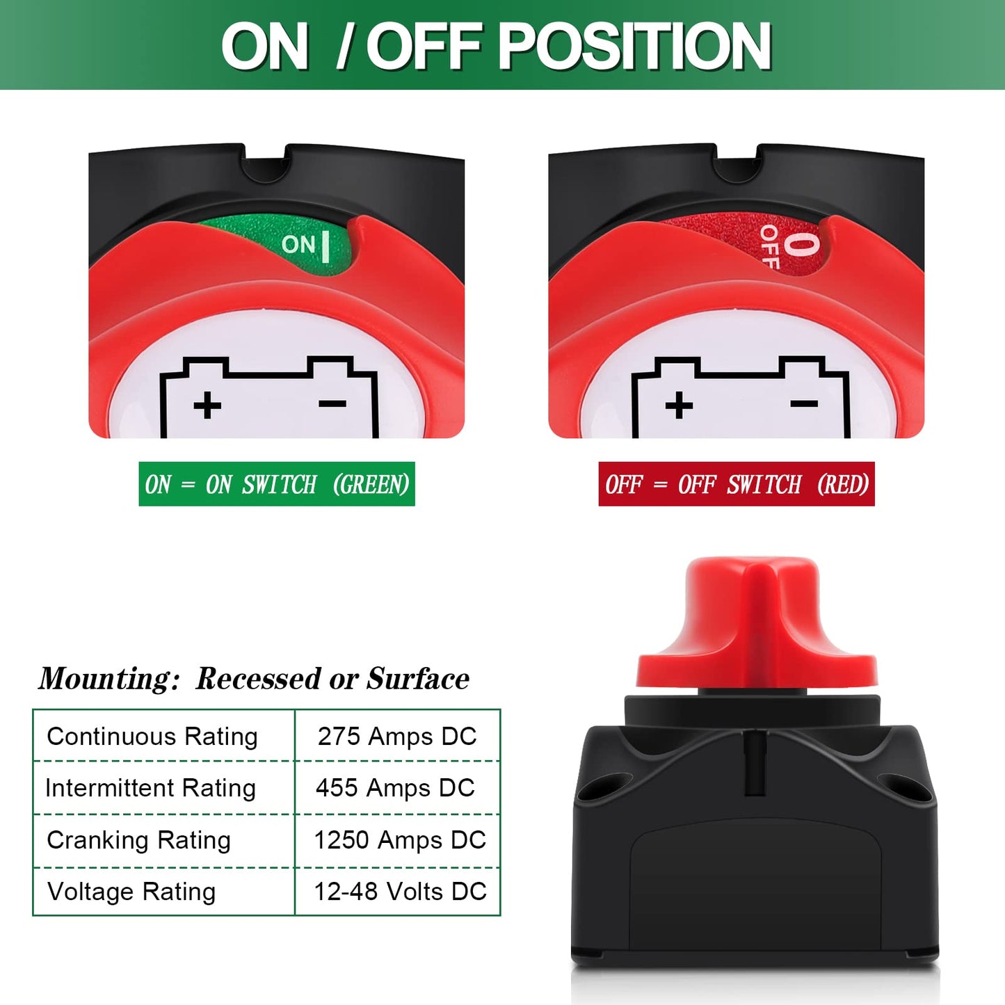 Bolatus battery disconnect switch 12V-24V-48V | 1-2-Both-OFF, 275A battery disconnect master