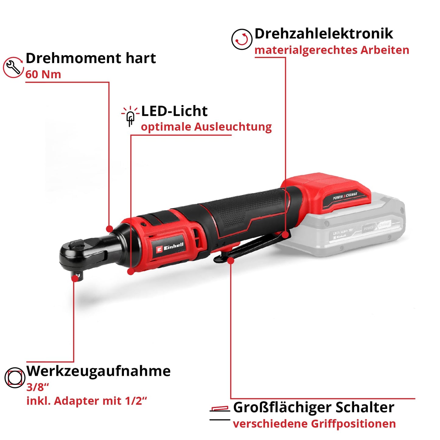Einhell Cordless Ratchet Screwdriver (TE-RW 18/60) Li-Solo Power X-Change without battery