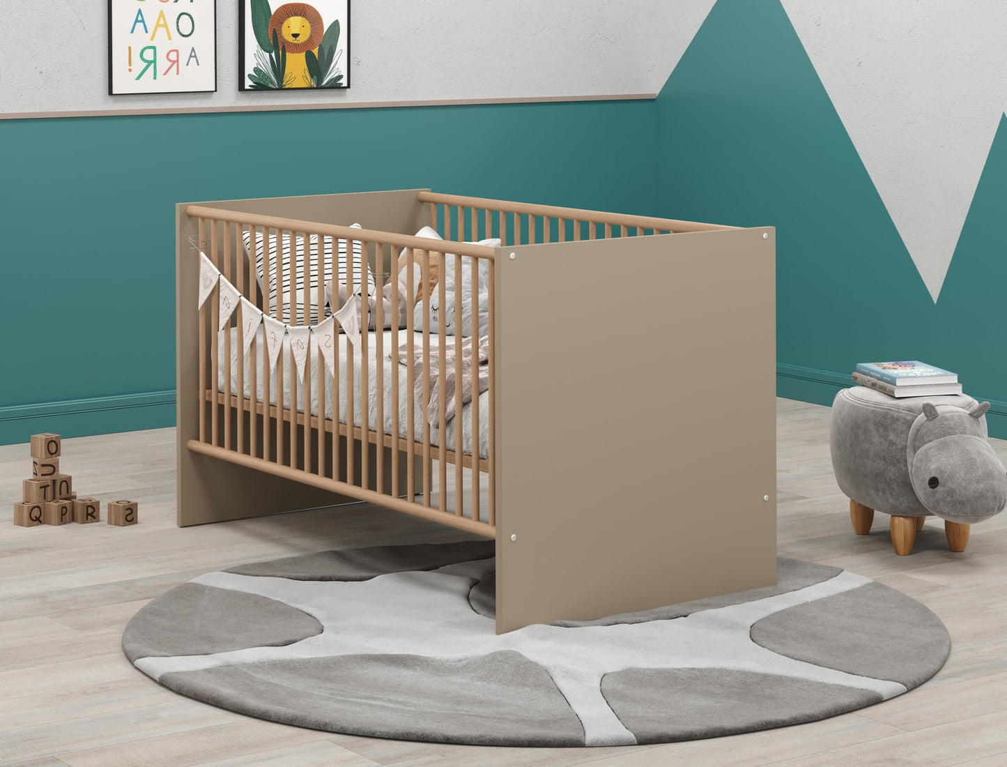 Baby room set 'BERRY' with triple slatted frame, changing table & wardrobe