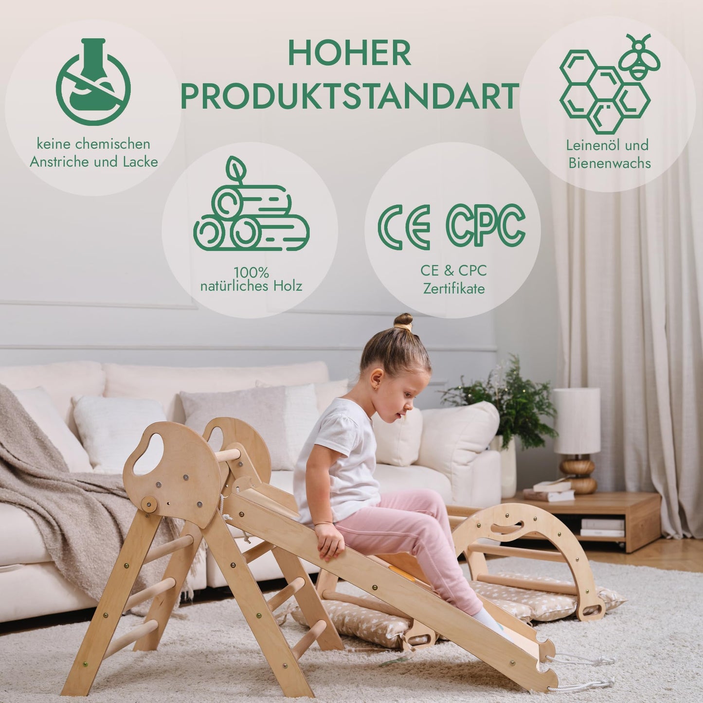 5-in-1 Montessori Klettergerüst-Set mit Kissen & Rutsche für Kinder, Indoor Spielplatz