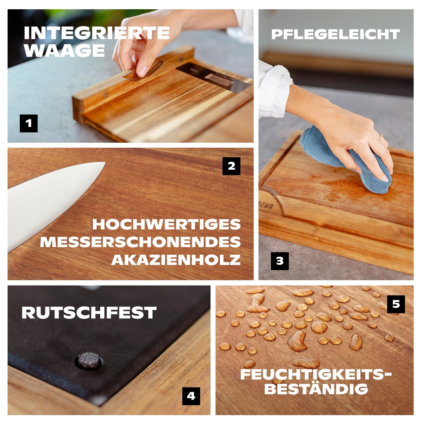 Holz-Schneidebrett mit Küchenwaage (Digital): Holzbrett Küche, Schneidebrett