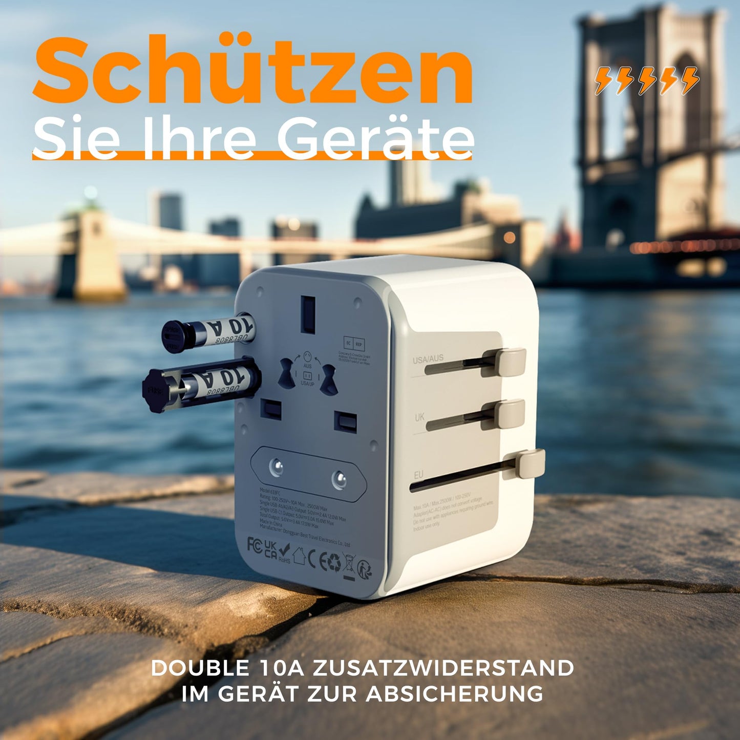 TESSAN Universal Travel Adapter with 3 USB-A and 1 USB-C: International Power Outlet Adapter