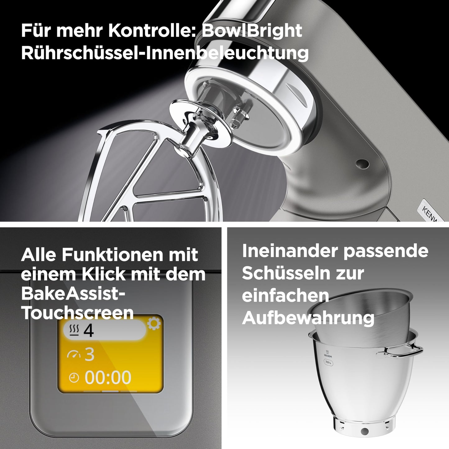 Kenwood Titanium Chef Patissier XL KWL90.034SI (1400 Watt) | Küchenmaschine mit integrierter Waage & Wärmefunktion,