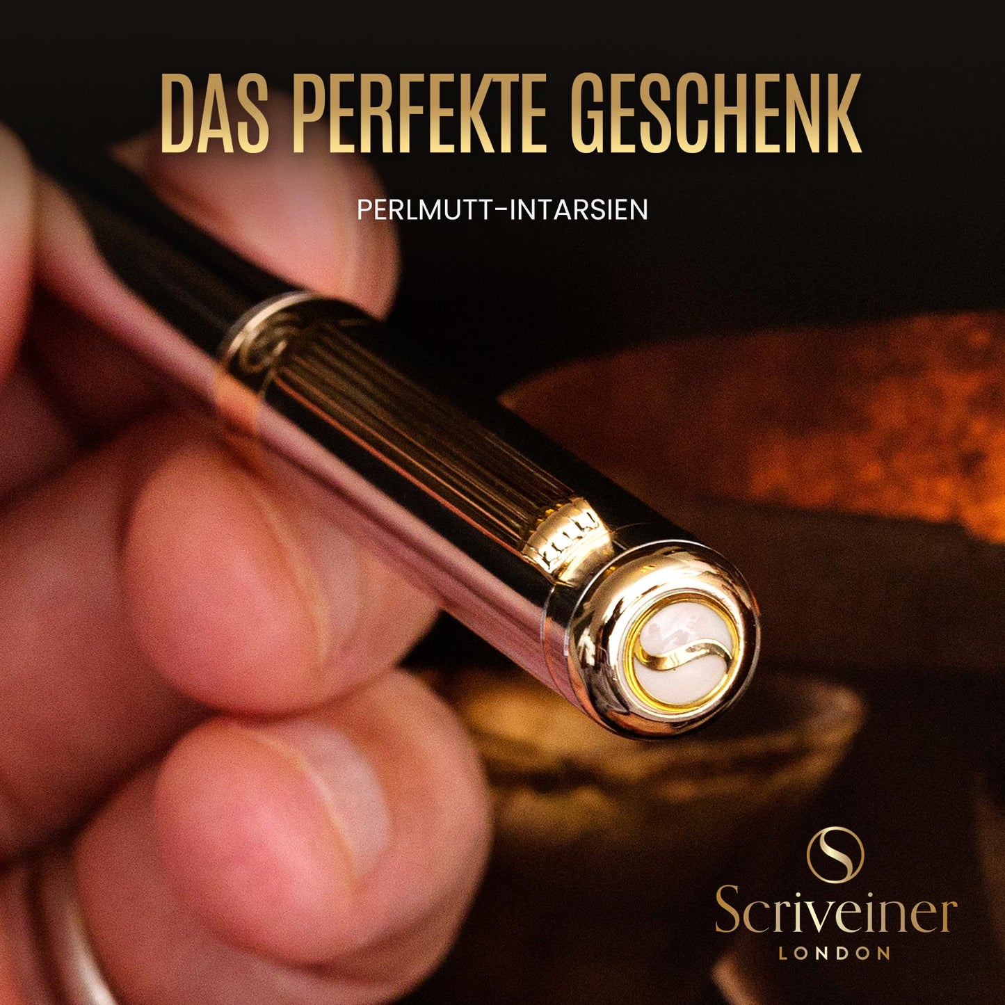 Scriveiner ballpoint pen High-quality design ballpoint pen in silver with real gold plating, black Schmidt refill, gift box, office set, professional ballpoint pen
