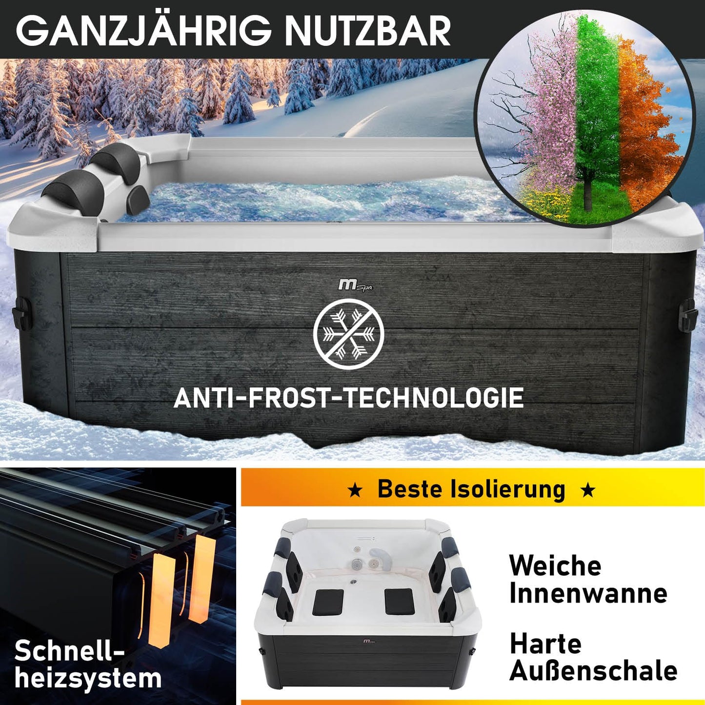 BRAST® Whirlpool MSpa Oslo Plus XXL with fixed outer wall & LED lighting