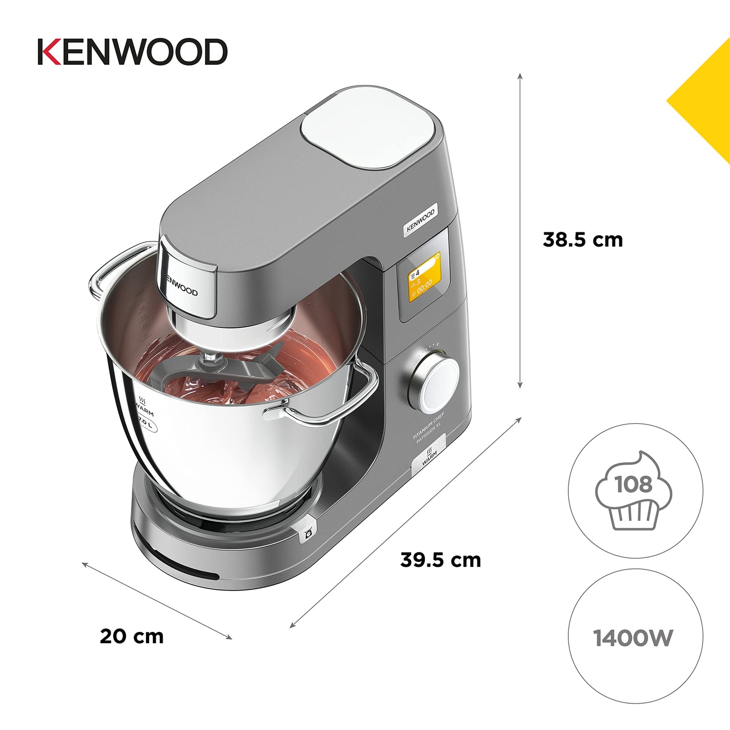 Kenwood Titanium Chef Patissier XL KWL90.034SI (1400 Watt) | Küchenmaschine mit integrierter Waage & Wärmefunktion,