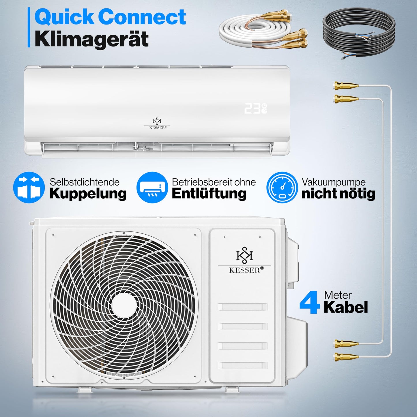 KESSER® 'Quick Connect' Split Air Conditioning Set with Heating Function: 12000BTU, 3.4kW, WiFi & App