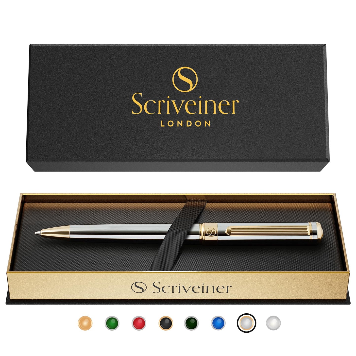 Scriveiner ballpoint pen High-quality design ballpoint pen in silver with real gold plating, black Schmidt refill, gift box, office set, professional ballpoint pen