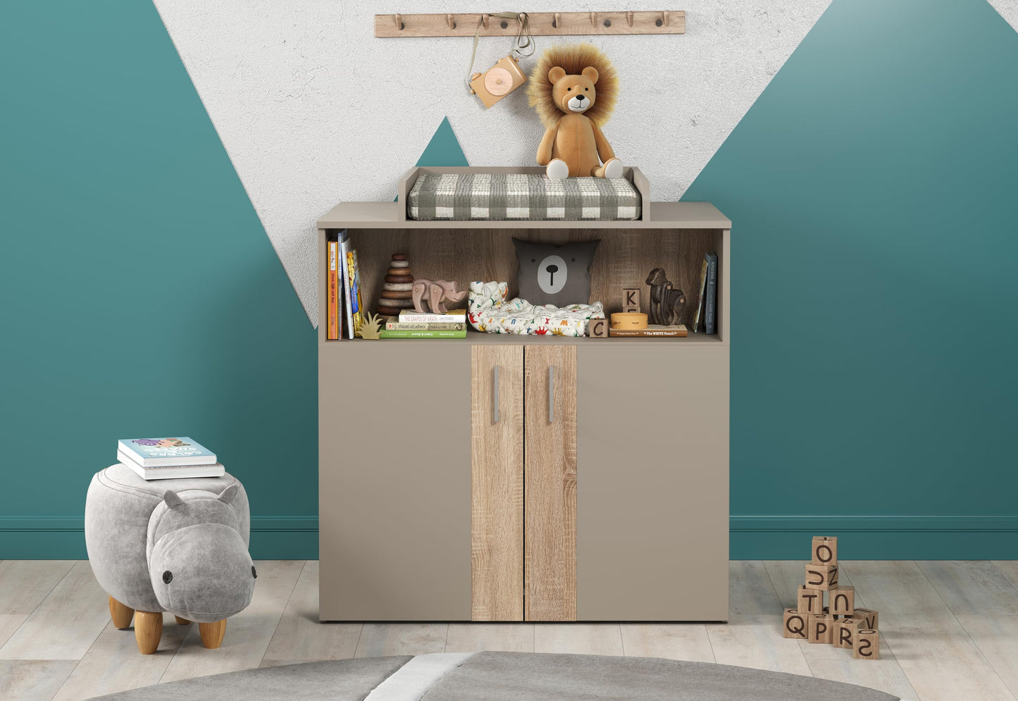 Baby room set 'BERRY' with triple slatted frame, changing table & wardrobe
