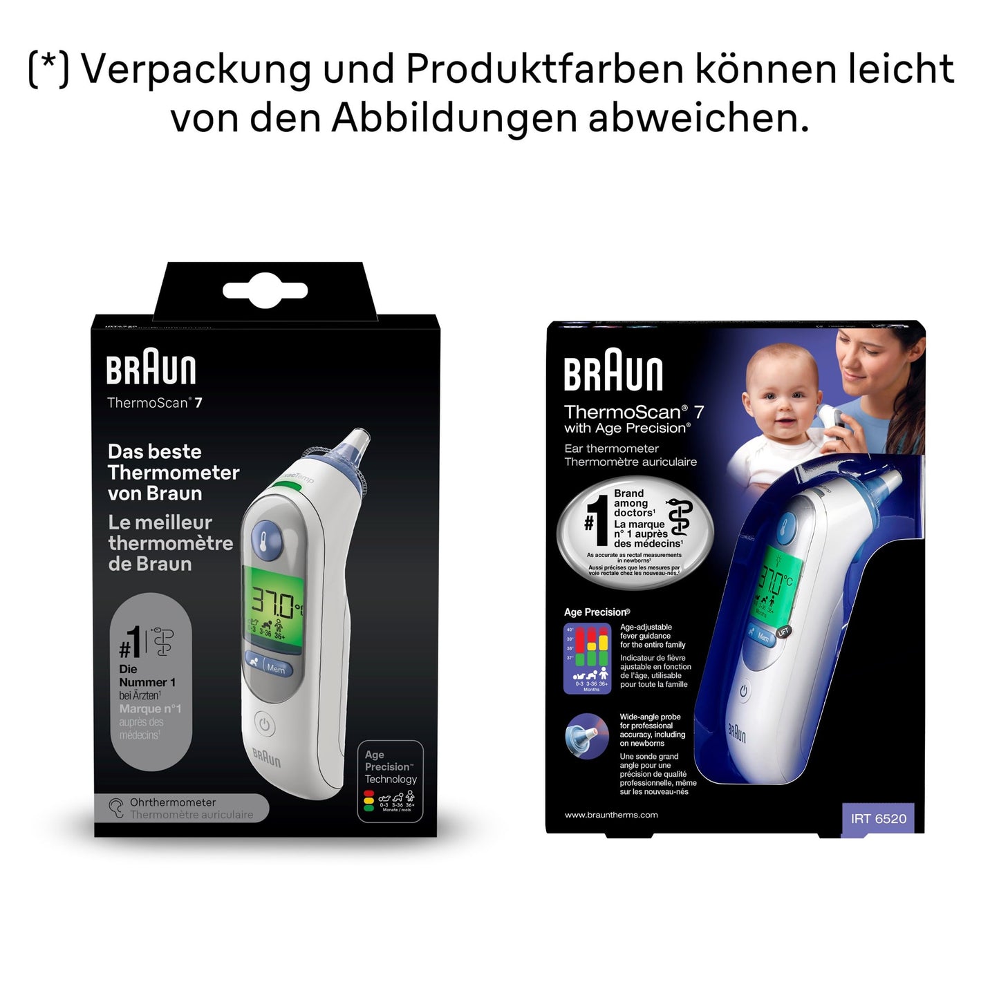 Braun ThermoScan-7 ear thermometer with Age Precision & ExacTemp including 21 hygiene caps