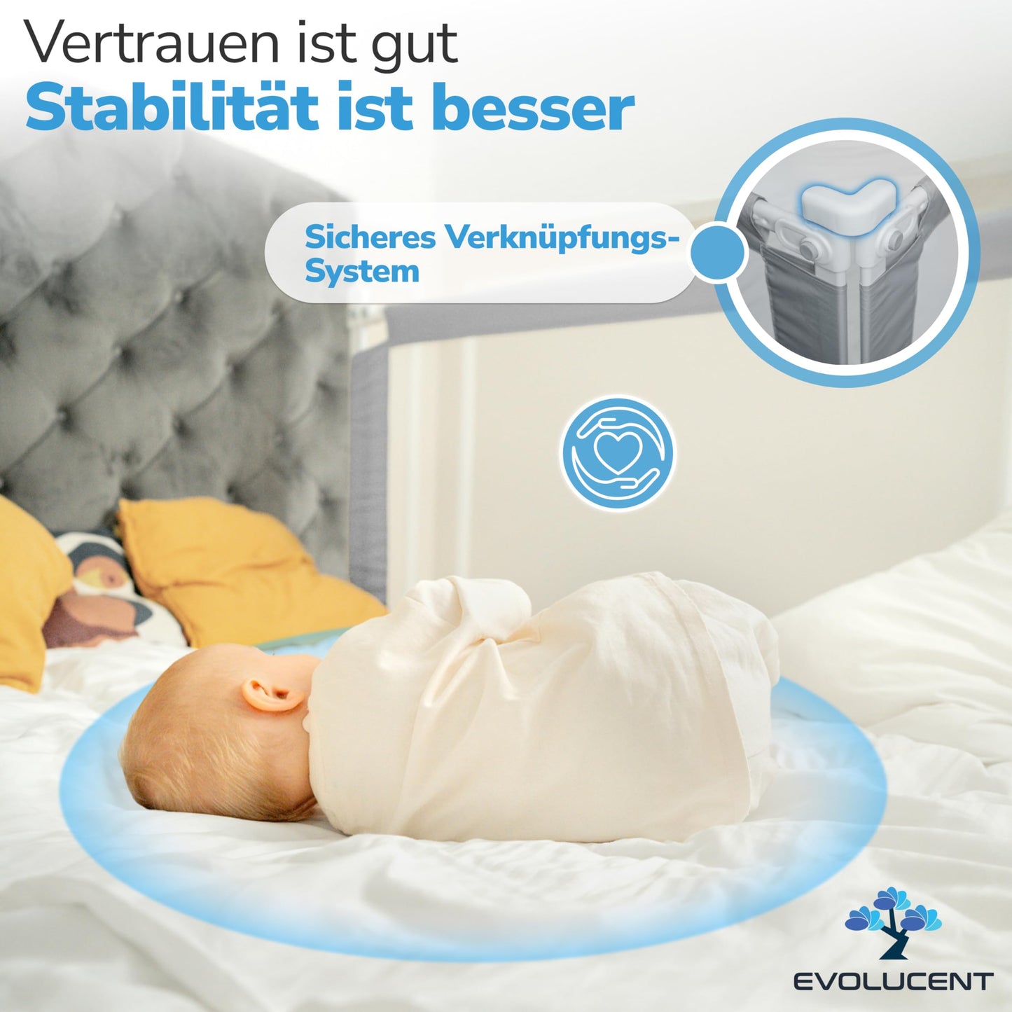 EVOLUCENT Bettgitter (200cm) ohne Verschrauben mit Rausfallschutz für Elternbett: Waschbar