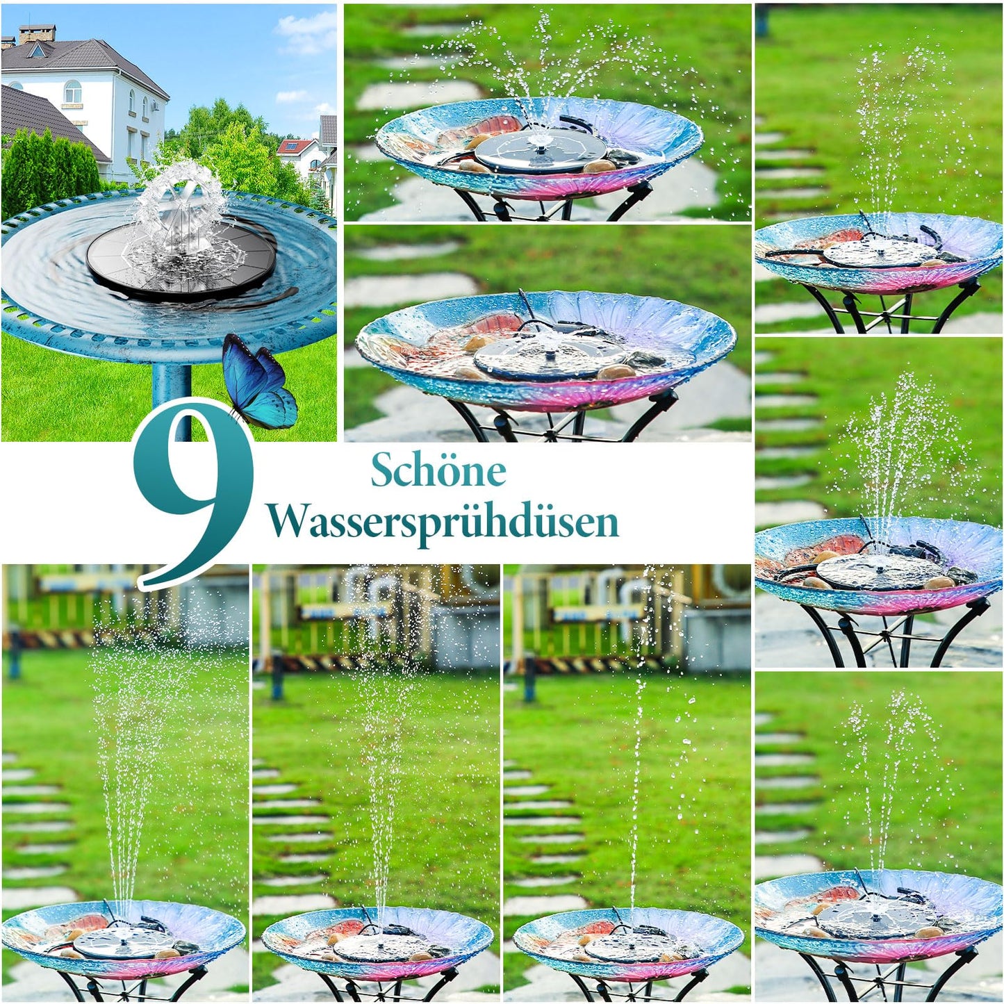 AISITIN Solar Fontäne Teichpumpe (3,5W) mit verschiedene Sprüh-Effekten für Garten, Teich, DIY Wasserspiel