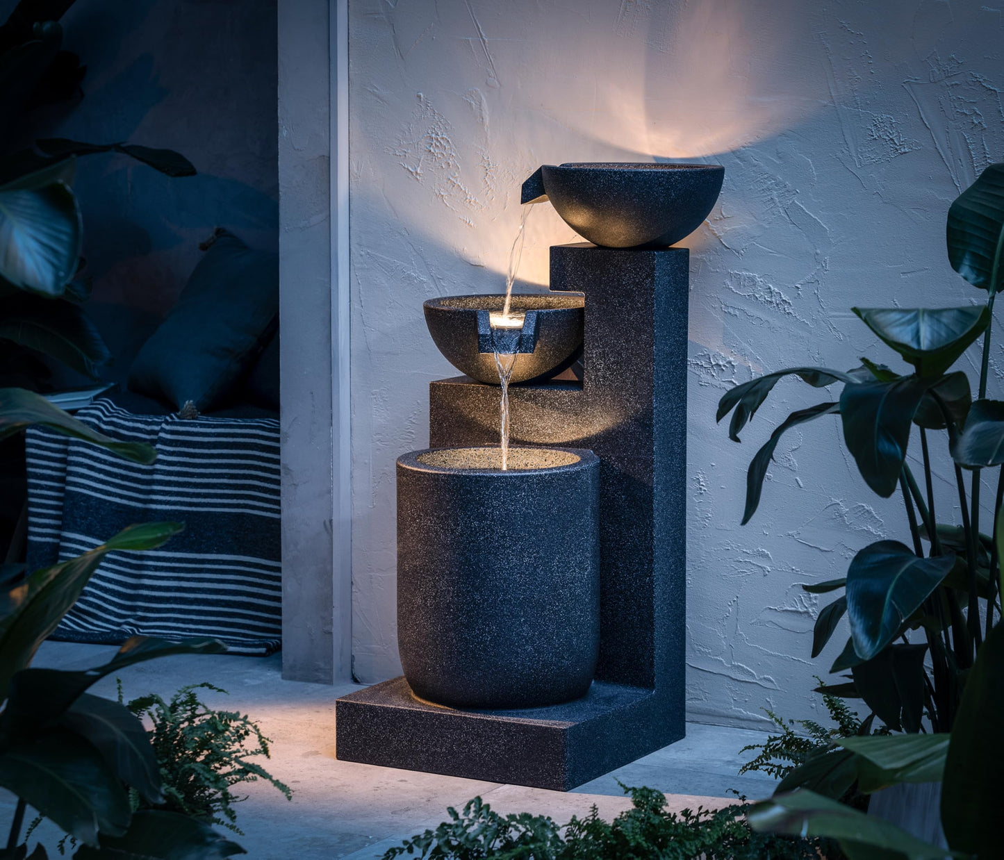 Dehner Samson Garden Fountain, Frost-Resistant Patio Fountain, Outdoor Fountain with LED Lighting, Approx. 100 x 54.5 x 54.5 cm, Polyresin, Black