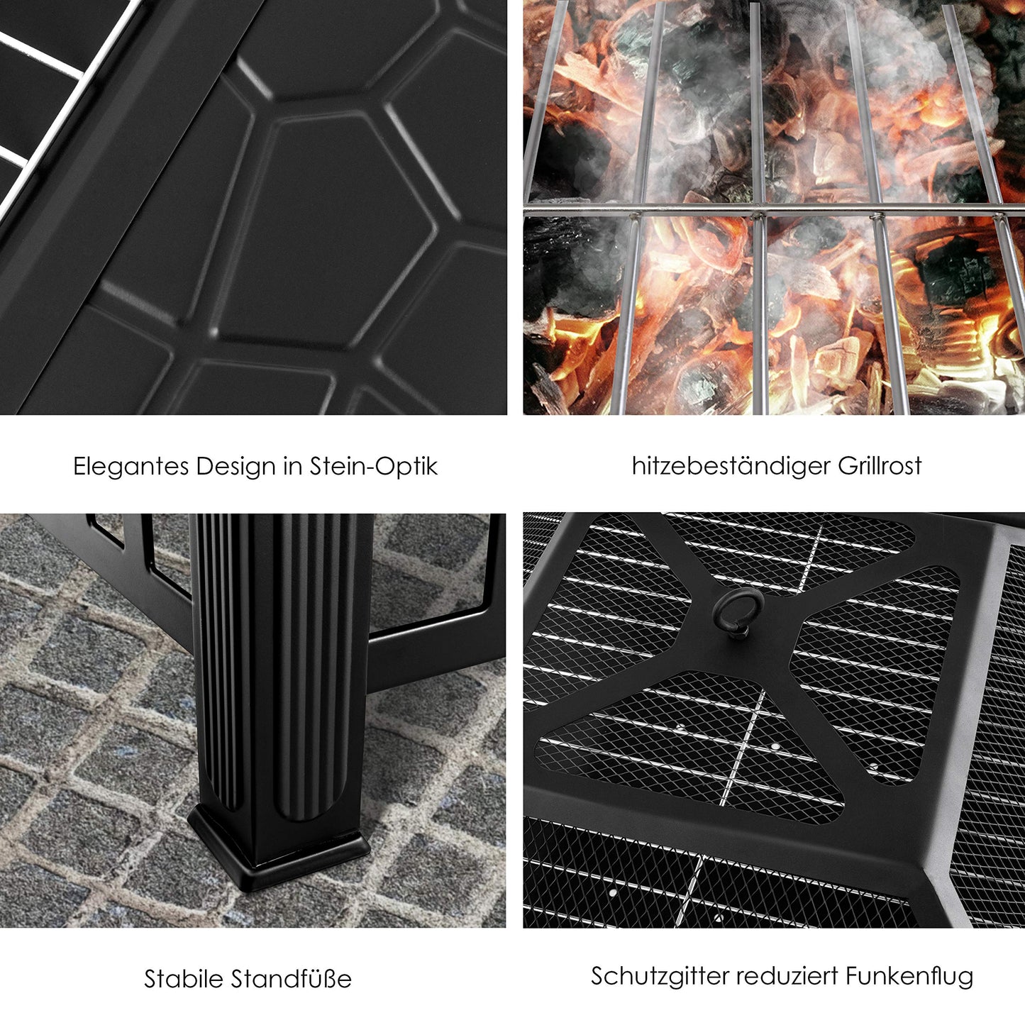 KESSER® fire pit with grill grate & grill tongs: fire bowl, BBQ grill with spark guard