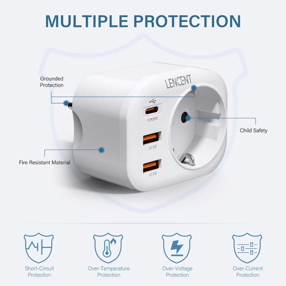 LENCENT Mehrfachsteckdose:  2 USB Schnellladung - 1 USB Typ C - 1 AC Stecker 2