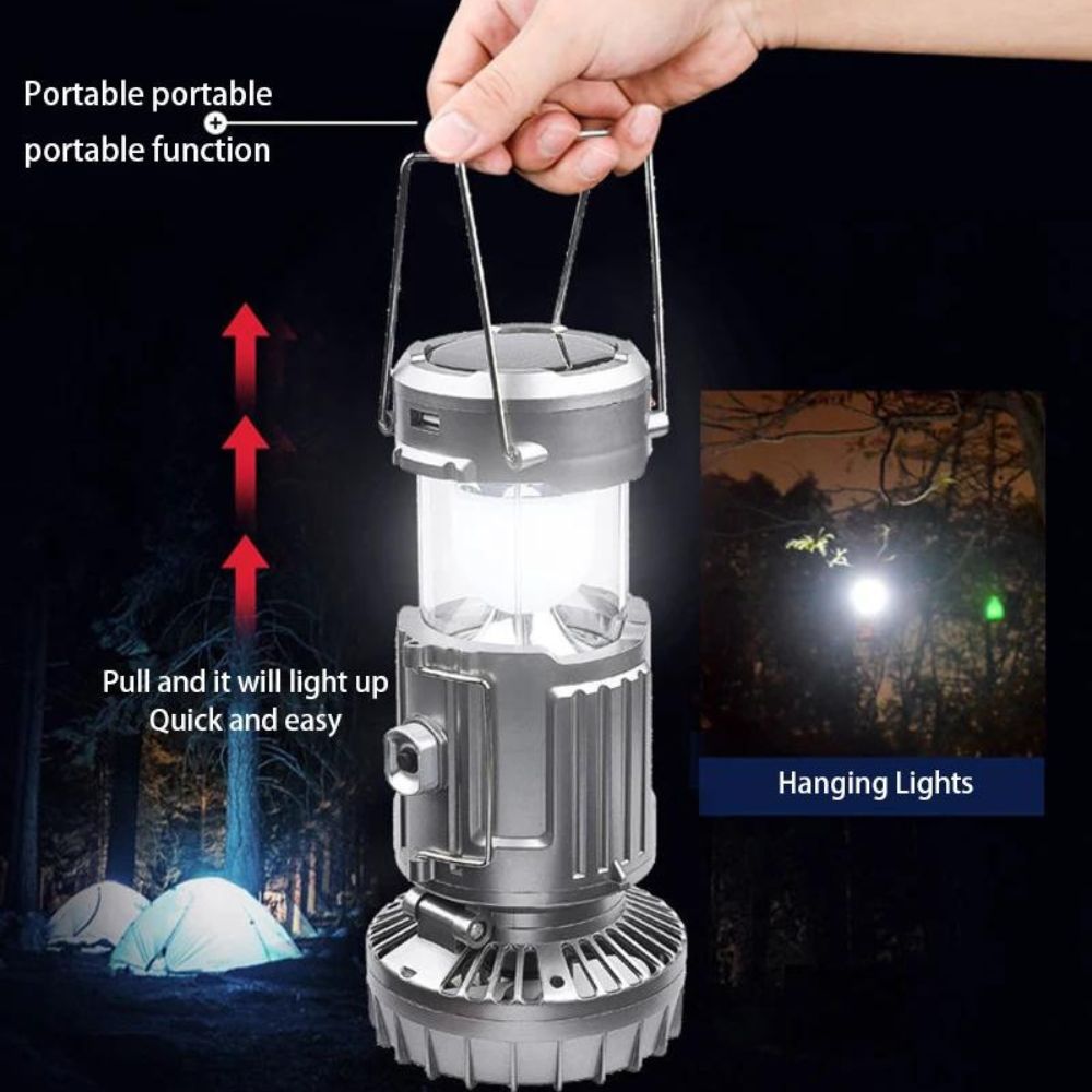 Solar Campinglicht mit Ventilator | Teleskopisch, Stretch-Schalter, Lithium-Akku, Notfall-Lampe 3