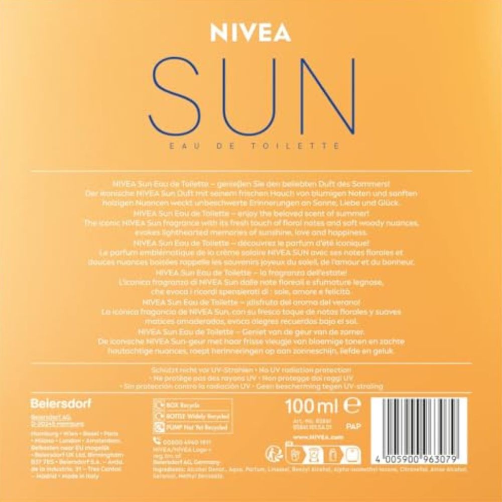 NIVEA SUN Unisex-Parfum (100ml) mit dem Original Sonnencreme-Duft im ikonischen Parfüm-Flakon