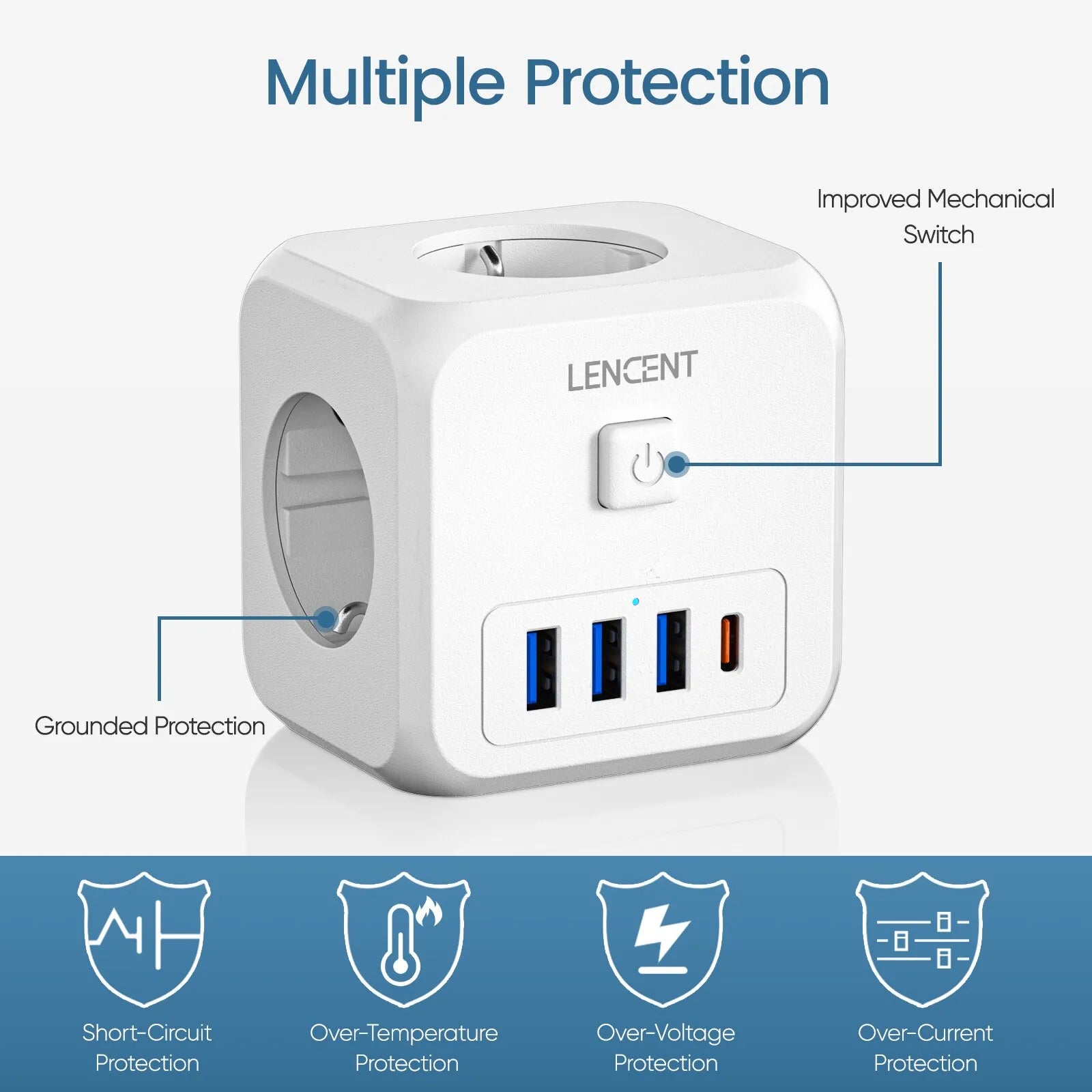 7-in-1 Wandsteckdosen-Adapter | EU-Plug-Stecker-Ladegerät mit Ein/Aus-Schalter3