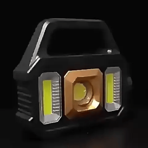 3-in-1 Solar-Arbeitsleuchte: LED-Strahler, dimmbares COB-Seitenlicht | XPG-Taschenlampe (Preview GIF)