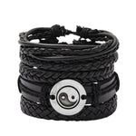 Bracelet homme en cuir tressé design ethnique vintage avec perles en bois