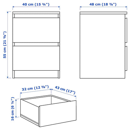 Ikea MALM chest of drawers (40x55cm) with 2 drawers in white