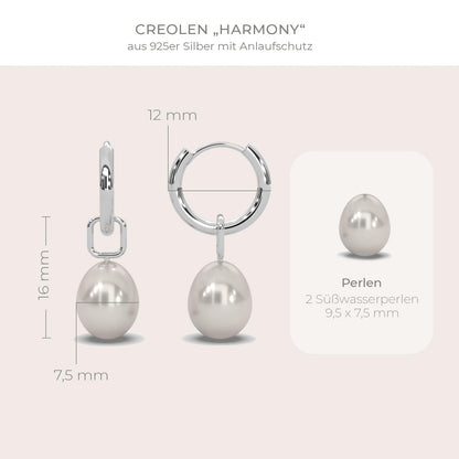 AMOONIC Creolen Hoops Perlenohrringe Damen (Silber 925) mit Süßwasserperlen in Tropfenform