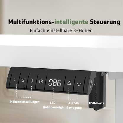 Flamaker Schreibtisch (160x80cm): Elektrisch Höhenverstellbar mit Memory Funktion in Weiß