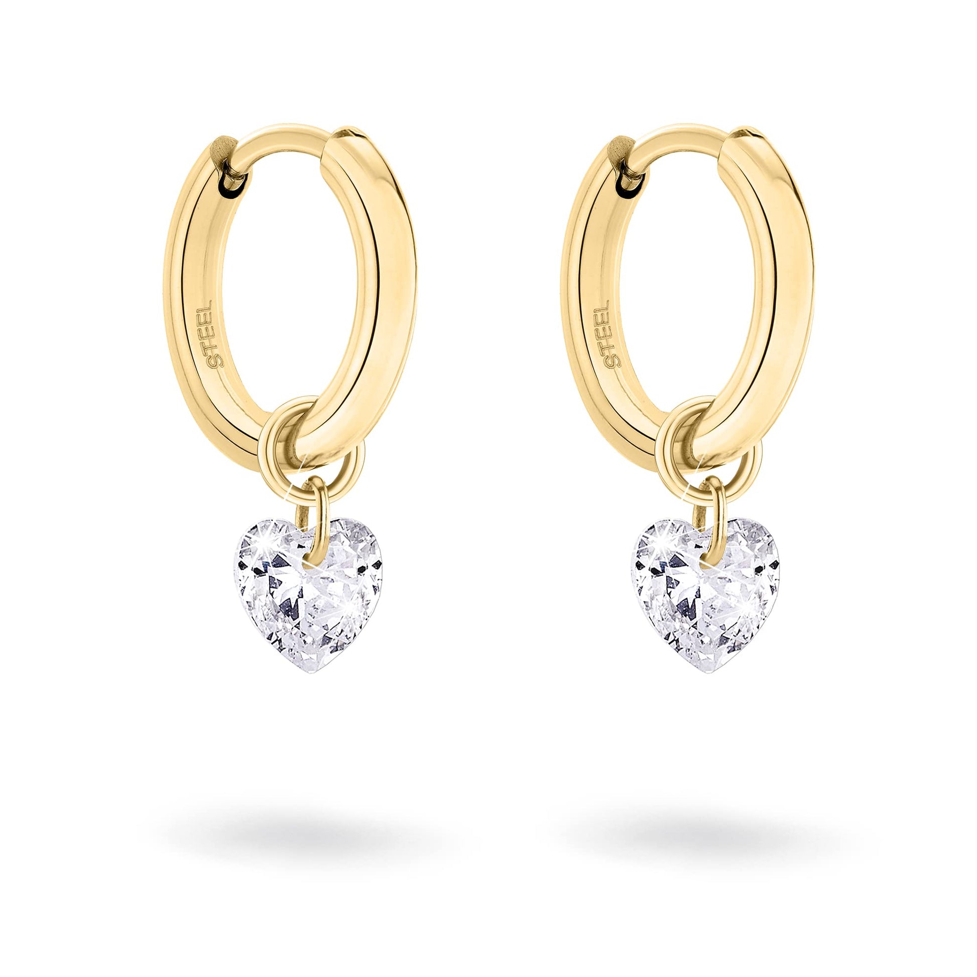 Tamaris Mini-Creolen aus Edelstahl mit Herzanhänger und Zirkoniastein