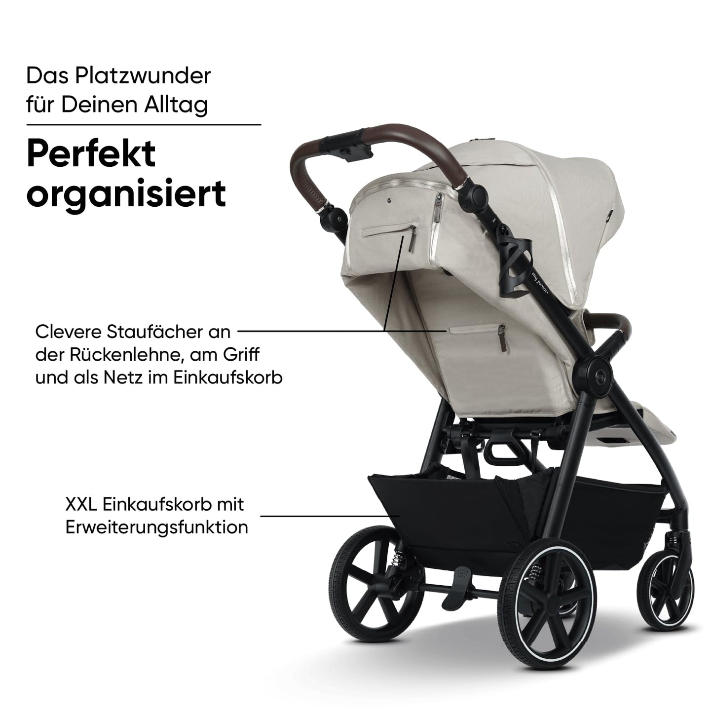 my junior® PLIA² | großer Komfortbuggy mit Luftkammerreifen inkl. Getränkehalter + Tragegurt