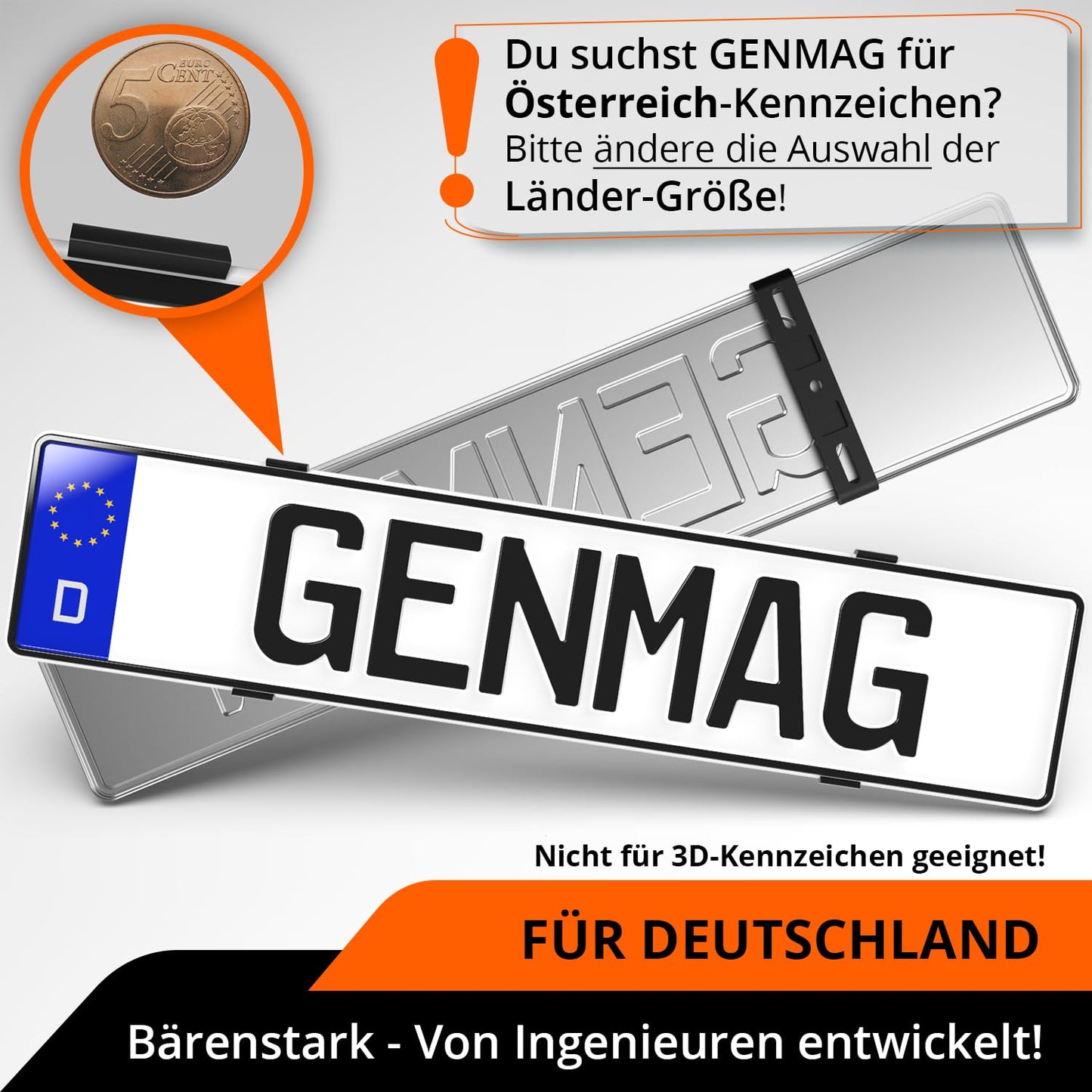 GENMAG® License Plate Holder - Frameless (Legal &amp; Universal) for 2 License Plates