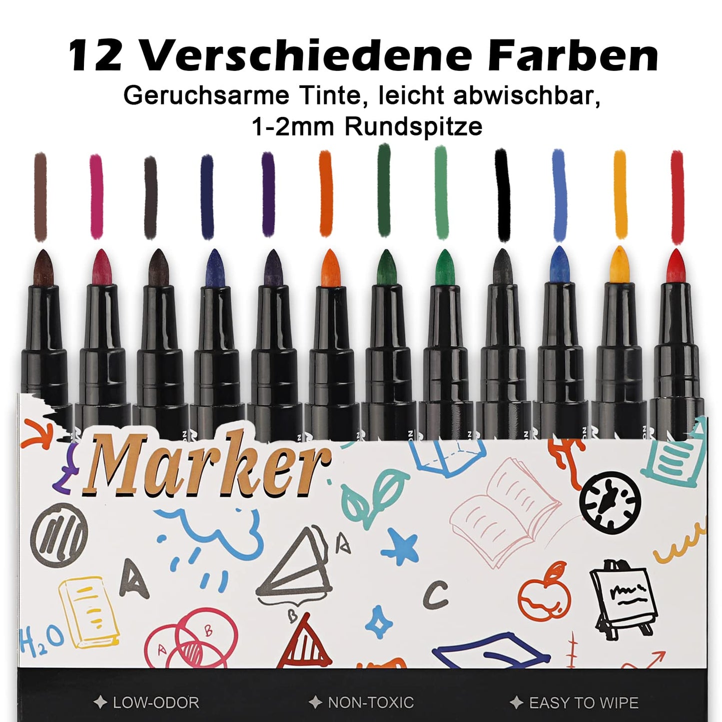 Whiteboard Marker-Stifte mit Schwamm (12er Pack): Trocken Abwischbar