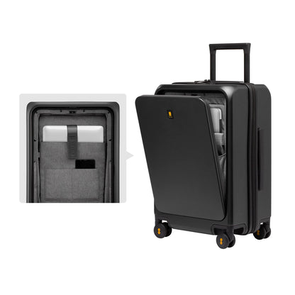 LEVEL8 hard-shell travel suitcase with USB &amp; front laptop compartment: TSA lock (black)