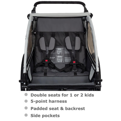 Tiggo 2-in-1 Fahrradanhänger mit Buggy-Set: 360° Drehbar mit Federung - max. 40kg (Grau)