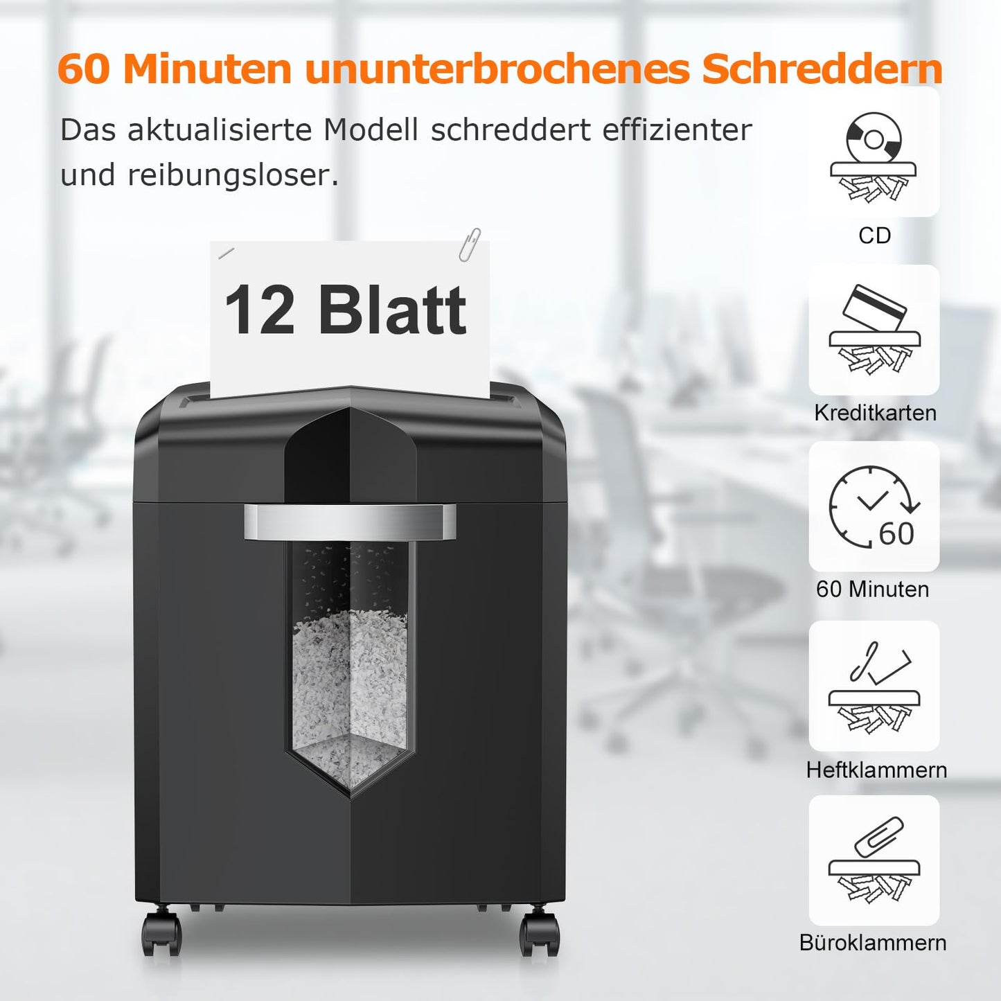 Bonsaii 12-Sheet Cross-Cut Paper Shredder, 60-Minute Runtime, High-Performance Shredder for Home Office, P4 Micro-Cut Paper Shredder with 4 Rollers &amp; 16L Bin (C266-B)