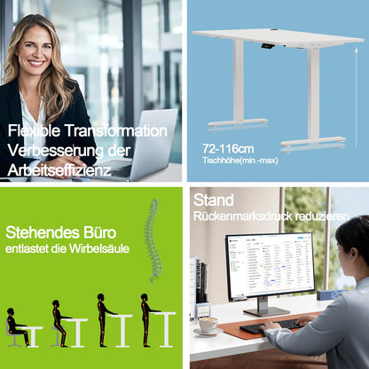 Flamaker Schreibtisch (160x80cm): Elektrisch Höhenverstellbar mit Memory Funktion in Weiß