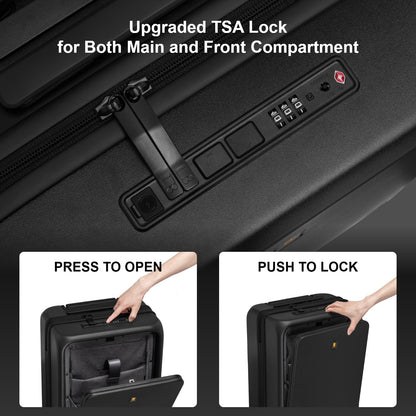 LEVEL8 hard-shell travel suitcase with USB &amp; front laptop compartment: TSA lock (black)