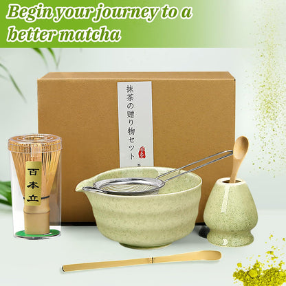 Matcha set, Japanese tea set, matcha bowl, scoop, sieve, matcha whisk holder, matcha whisk stand, matcha tea set (light green)