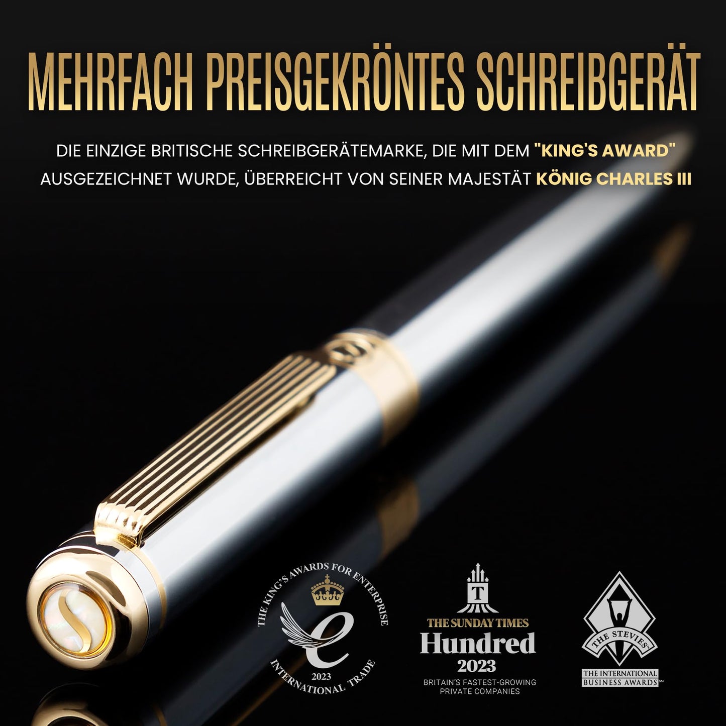 Scriveiner ballpoint pen High-quality design ballpoint pen in silver with real gold plating, black Schmidt refill, gift box, office set, professional ballpoint pen