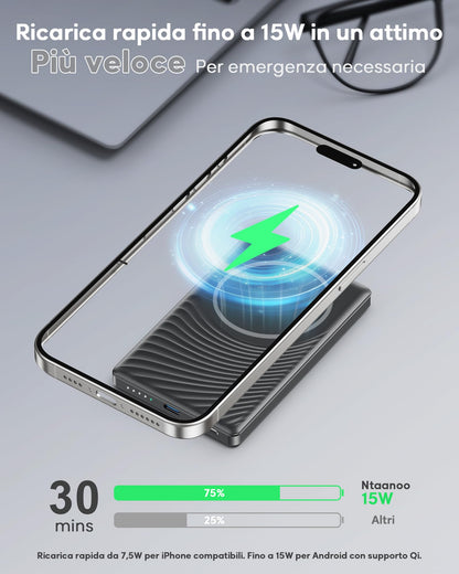Ultra Slim iPhone Powerbank (5000mAh) für Magsafe - Induktives Laden, 20W Schnellladung
