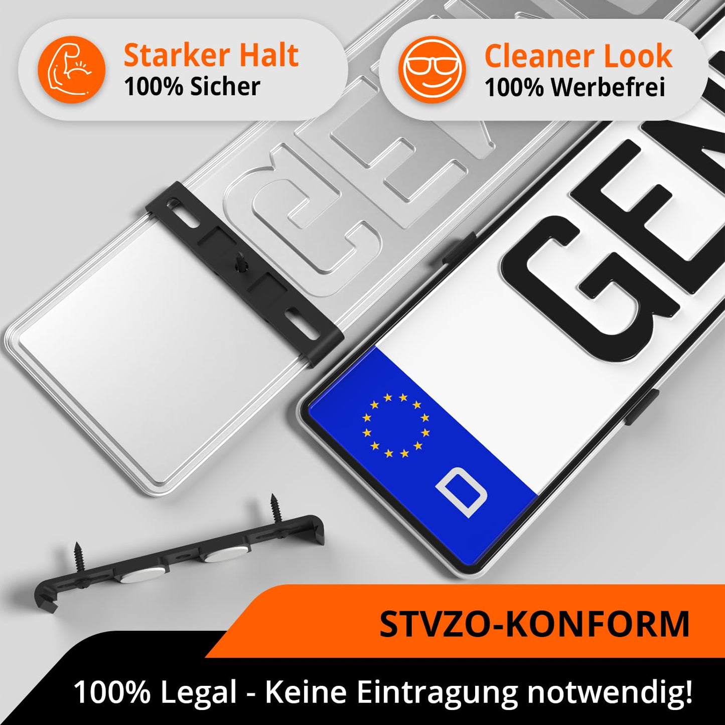 GENMAG® License Plate Holder - Frameless (Legal &amp; Universal) for 2 License Plates