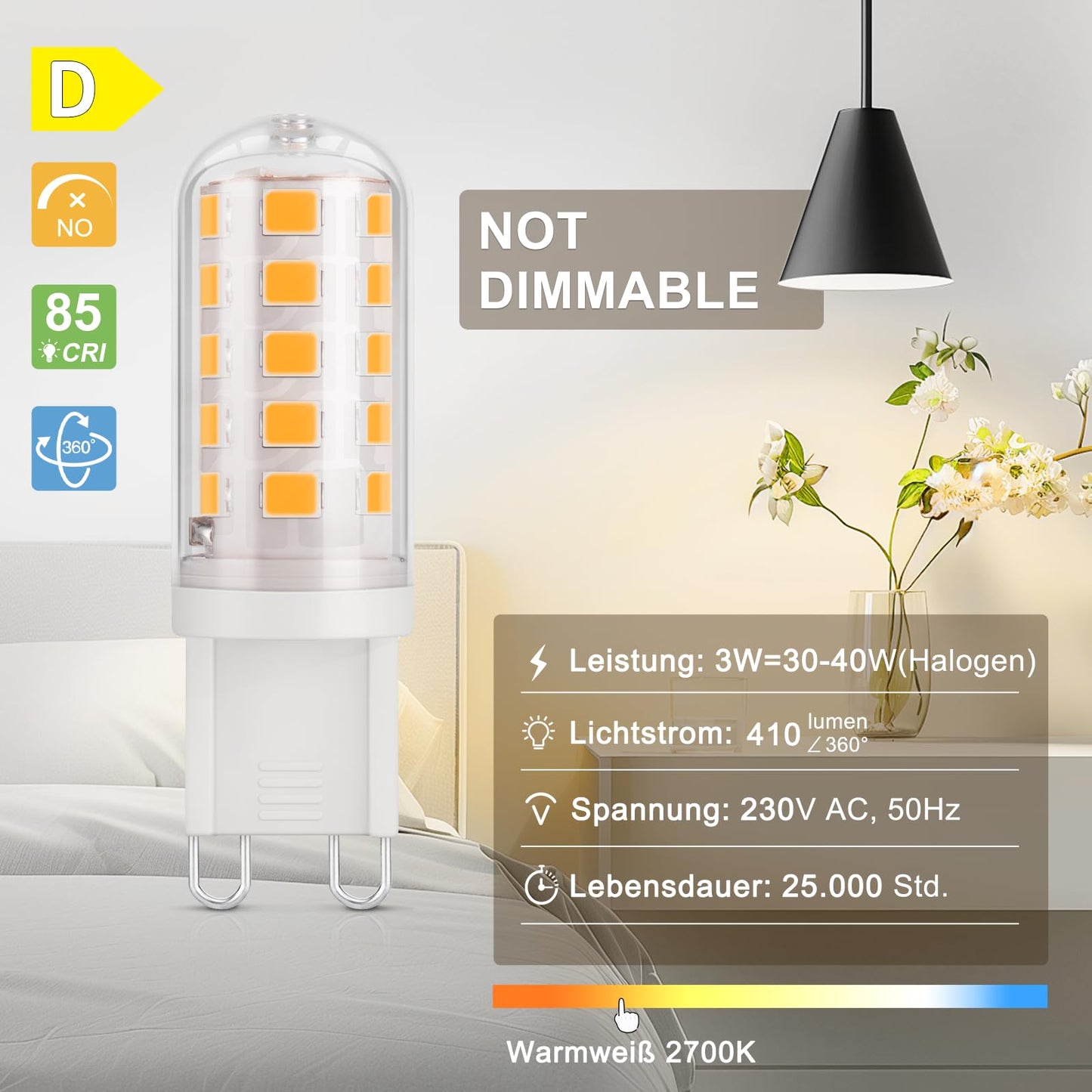 DiCUNO G9 LED-Leuchtmittel 3W (Warmweiß 2700K): Nicht Dimmbar - 6er Pack